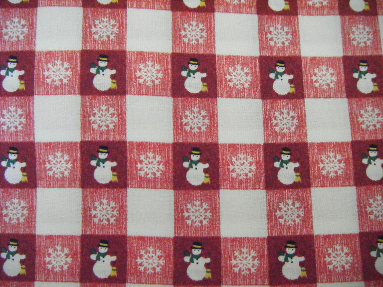 White Snowmen & White Snowflakes on Red and White Check - Click Image to Close